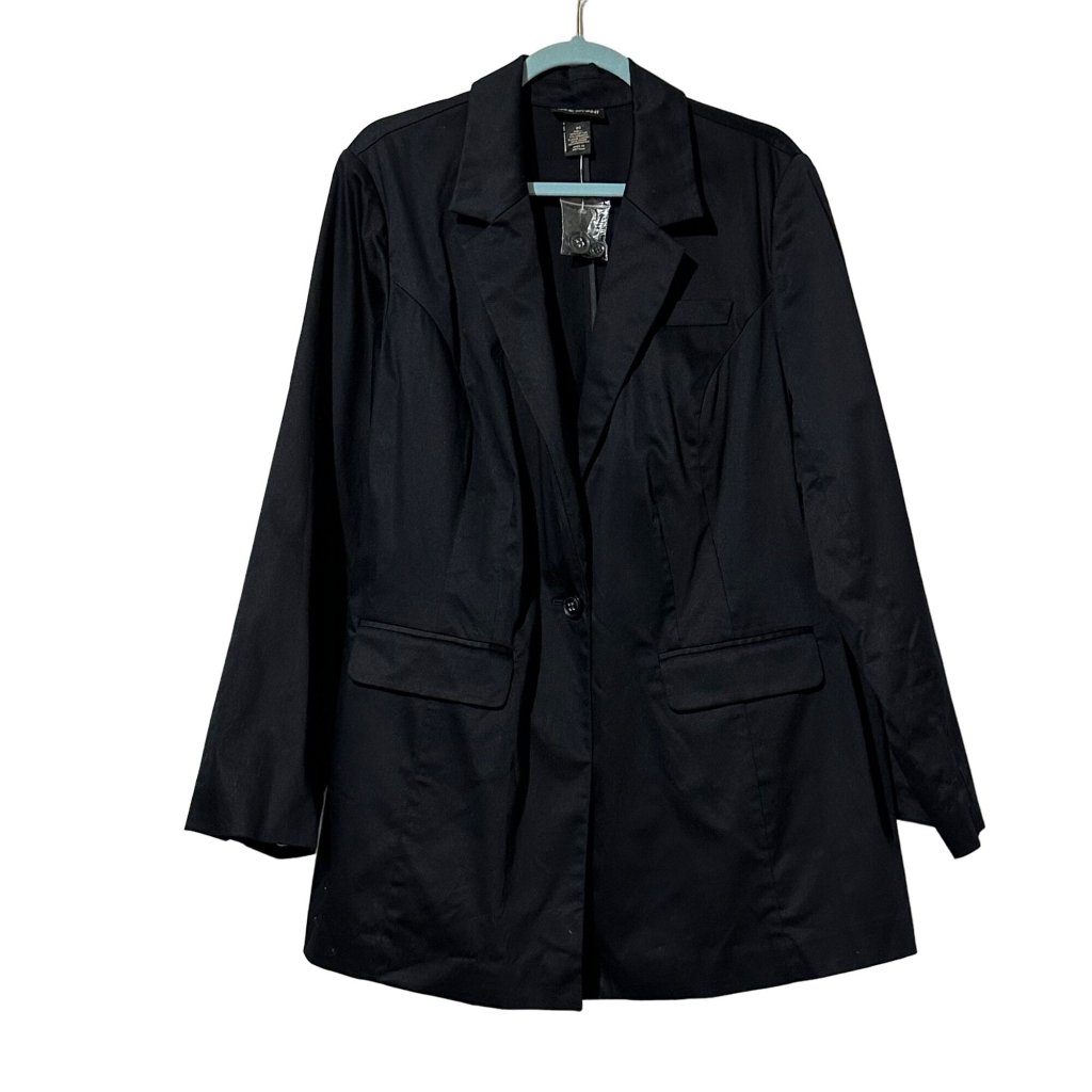 Nwt Lane Bryant Size 20 Black Single Button Lined Long Sleeve Blazer